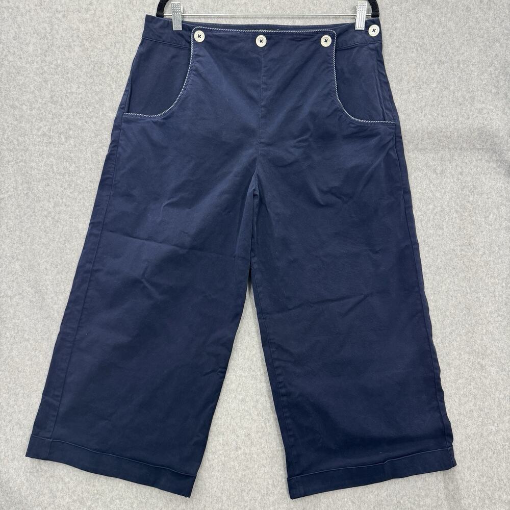 J. Peterman Wide Leg Cropped Chino Pants Womens 12 Navy Blue Nautical Coastal